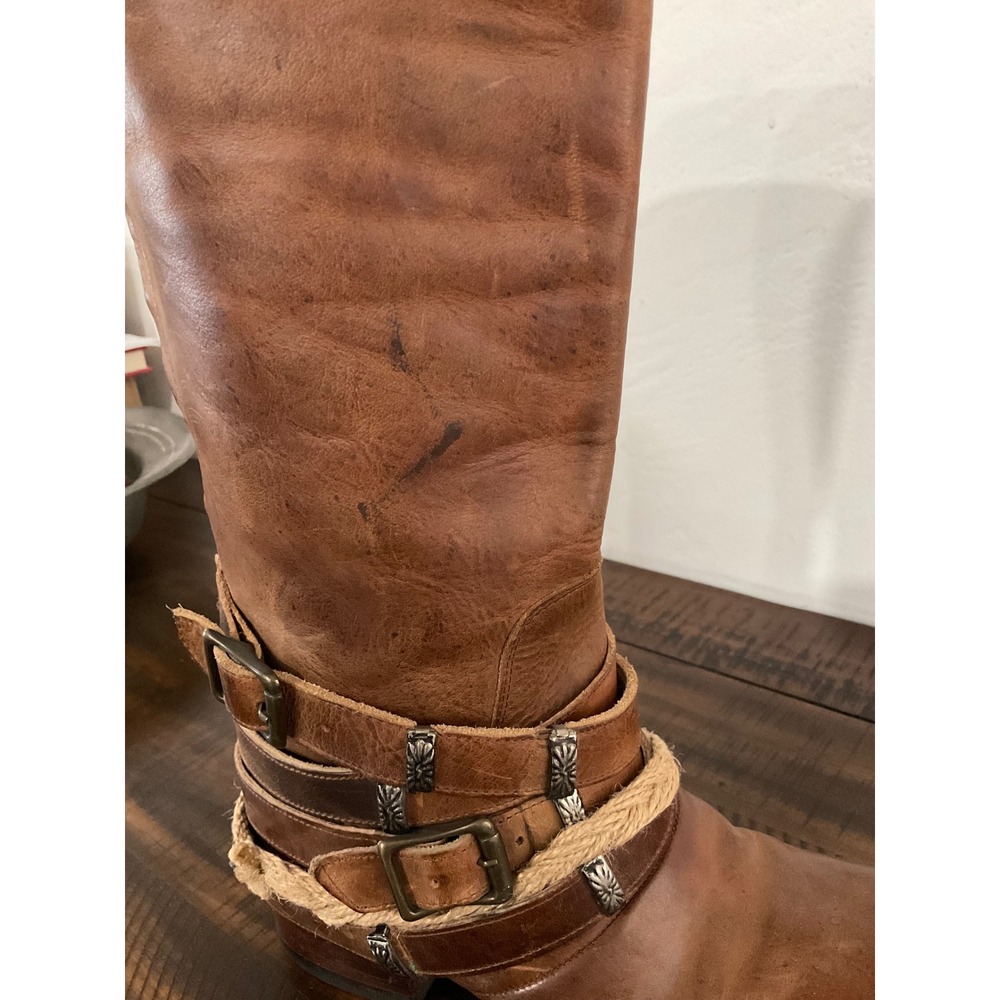 Free Bird Drove Tan Leather Harness Boots Rope Womens 7 distressed - Picture 8 of 16